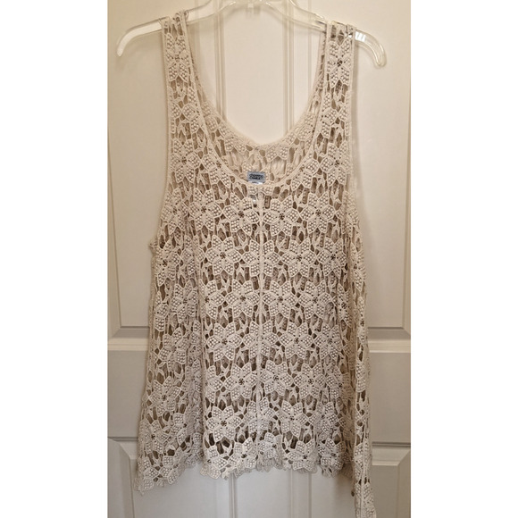 Charming Charlie Tops - Charming Charlie Ivory Open Knit Crochet Sleeveless Tank Top Large